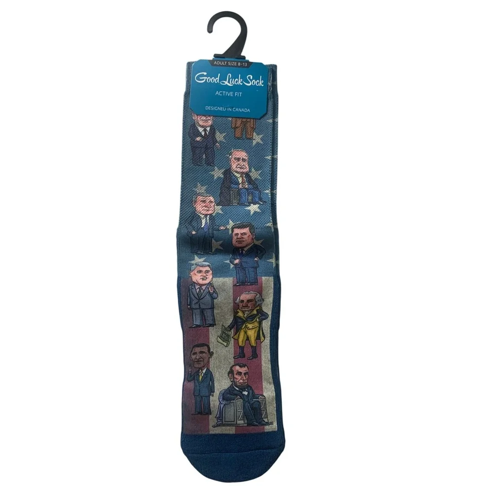 NEW Good Luck Sock Mens Past Presidents of United States Blue‎ Crew Size 8-13